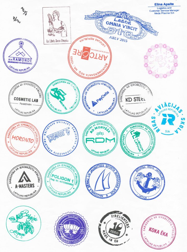 Colored rubber stamps